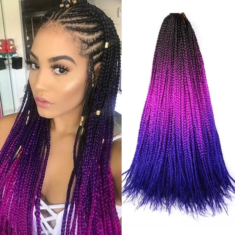 

Ombre Crochet Hair Box Braids Extensions 24 Inch Long Rainbow Synthetic Braid Hair Pre Stretched Afro Crochet Braiding Hair Pink