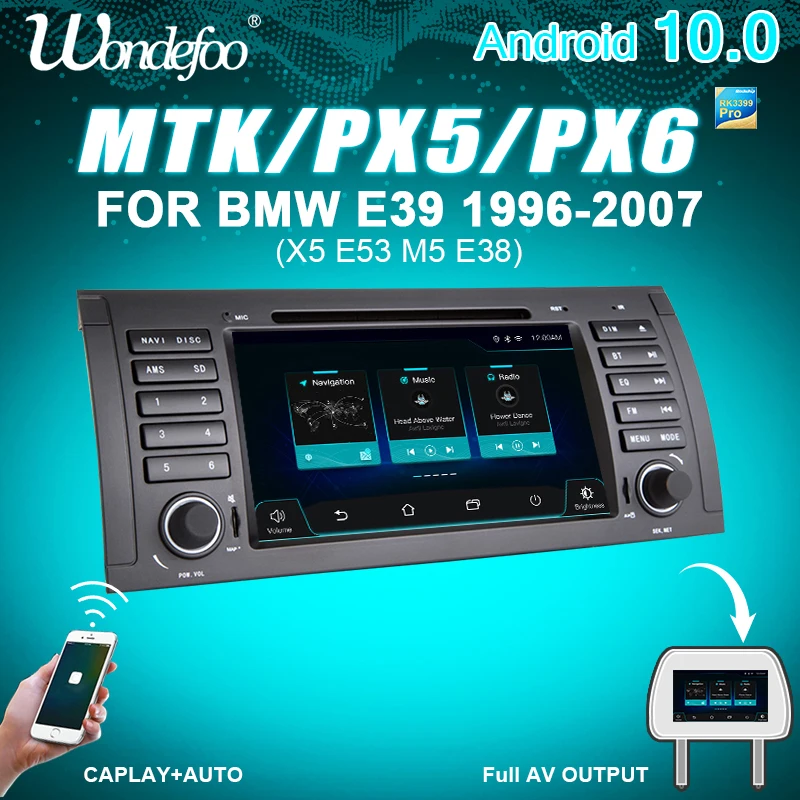 Wondefoo PX6 CAPLAY 1 DIN Android 10 автомобильное радио для BMW 5 серии E39 X5 E53 M5 автомобильный