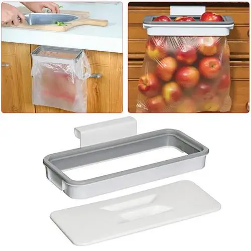 Garbage bag holder Подвесная корзина для мусора, маленькая кухонная мусорная корзина, мусорное ведро, сортировочное мусорное ведро с крышкой для кухонного шкафа, дверца для ванной комнаты, Туалет - Цвет: Garbage bag holder