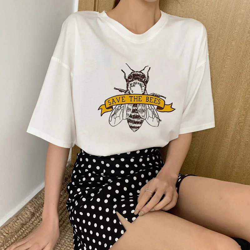 Lei SAGLY Vegan Love Женская футболка с надписью «Сохранить пчелы» Harajuku Kawaii рубашка Корейская одежда Ulzzang негабаритная уличная графическая футболка