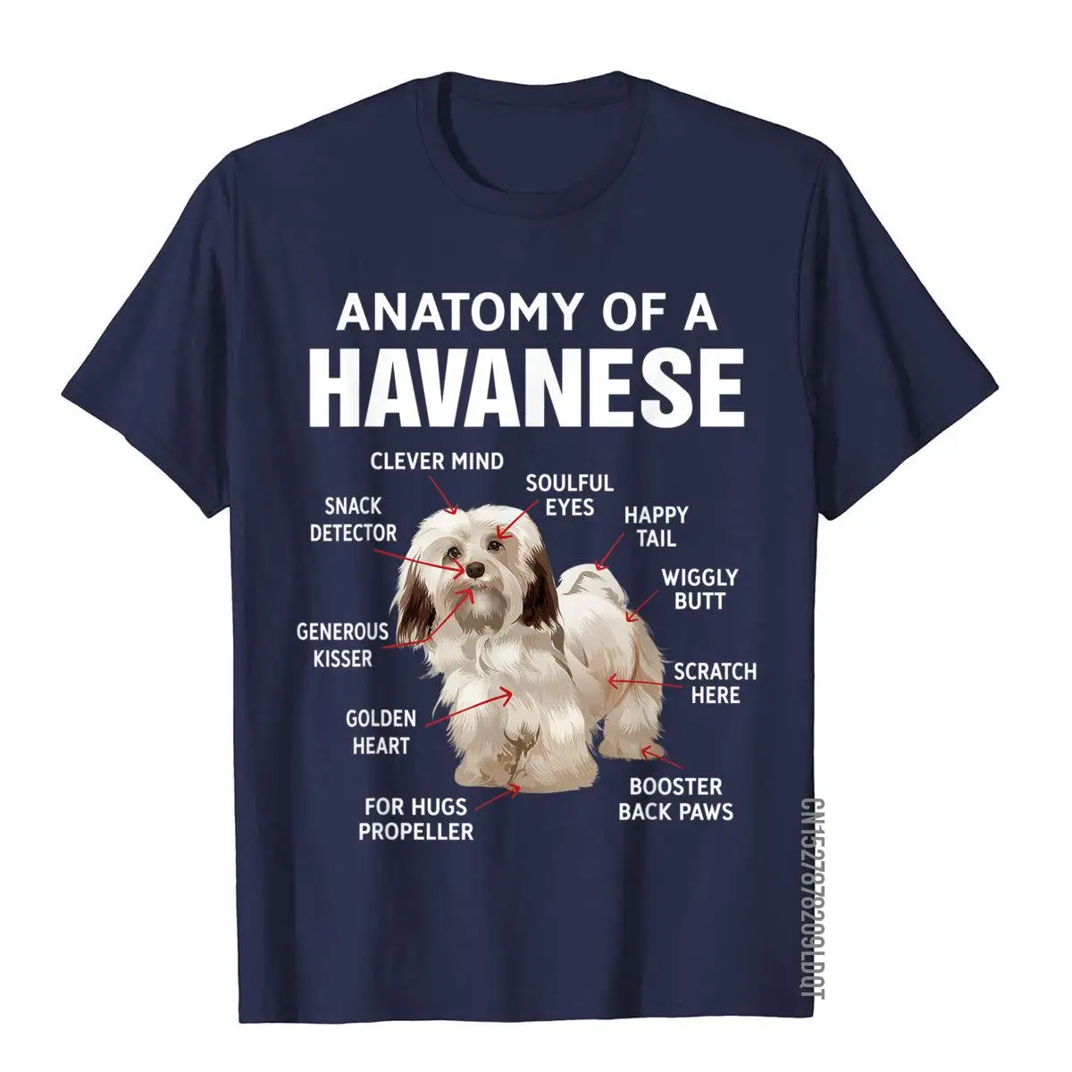 Lovely and Funny Dogs - Anatomy Of A Havanese T-Shirt__B13167navy