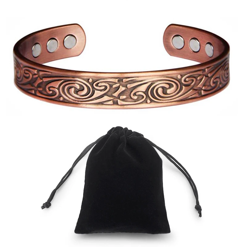 copper with bag Oktrendy ювелирные изделия из чистой меди био магнитный браслет браслеты для мужчин и женщин открытая манжета облегчающая артрит ревматизм для здоровья - Окраска металла: copper with bag