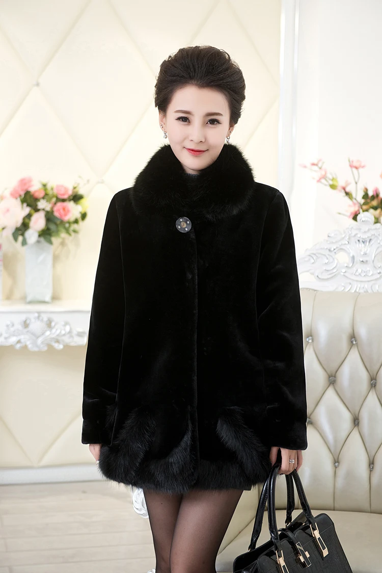 Middle age women clothing winter Vetement imitation fox mink fur coat long sleeve thick Fluffy faux fur jacket coat WR629