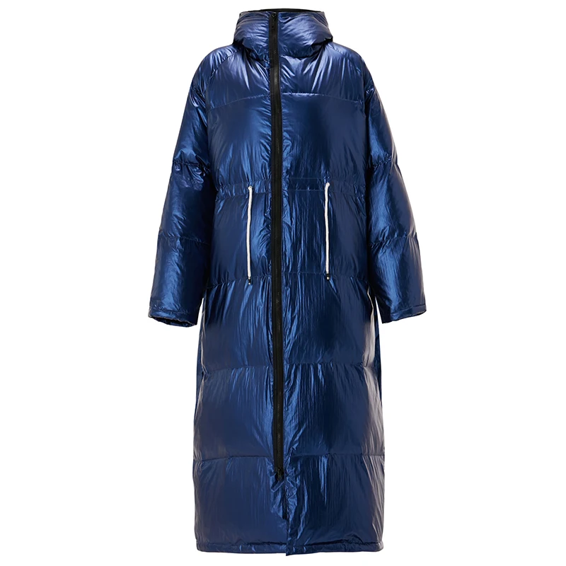 Женская длинная куртка на белом утином пуху водонепроницаемая парка оверсайз с