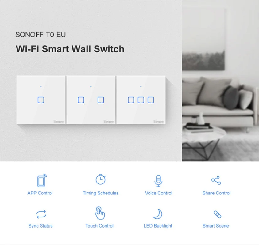 SONOFF T0 TX умные WiFi умные переключатели с 2/1 бандами Wifi переключатель для Google Home Alexa Совместимая система умного дома ЕС, Великобритания и США