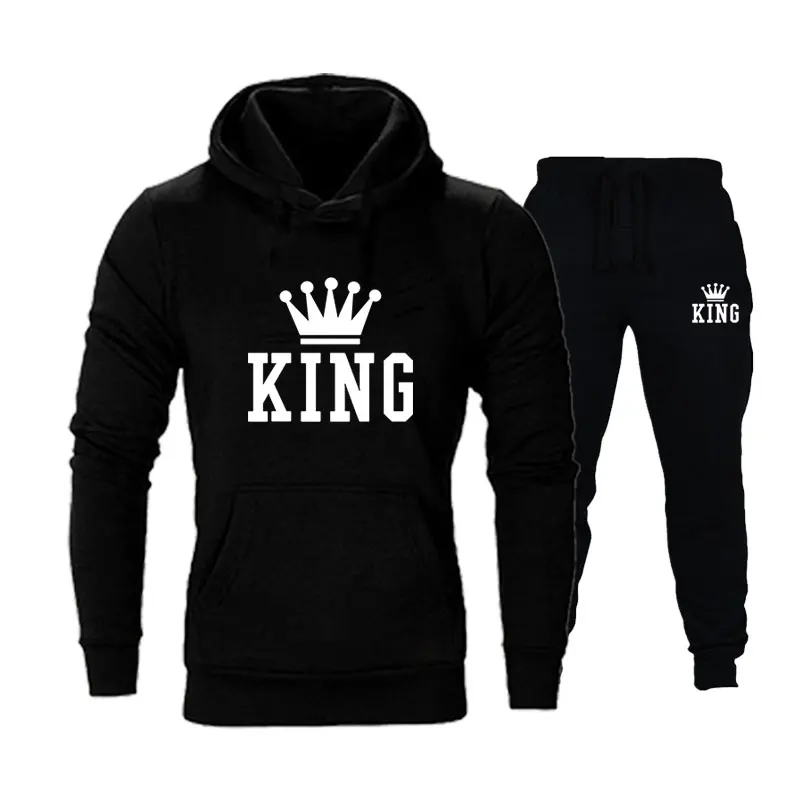 Новинка; обувь для костюмированных вечеринок в стиле King queen Leeter» с принтом, для детей комплект для пары Для мужчин и Для женщин Толстовка костюм осенне-зимний пуловер+ брюки 2 шт./компл