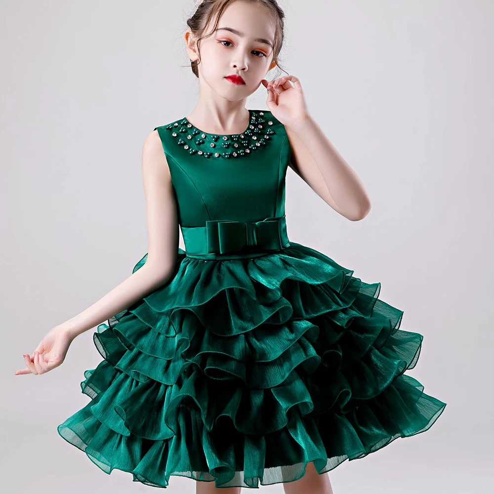 High quality Elegant Tutu Gown Prom Girls Dress Princess sleeveless with Beading kids Bithday Party Floral girls Vestido | Детская