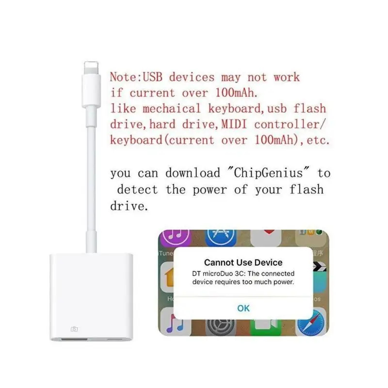 Подсветка для USB OTG адаптер Цифровая камера U диск клавиатура для iPhone требуется iOS 10,3 Приложение не требуется
