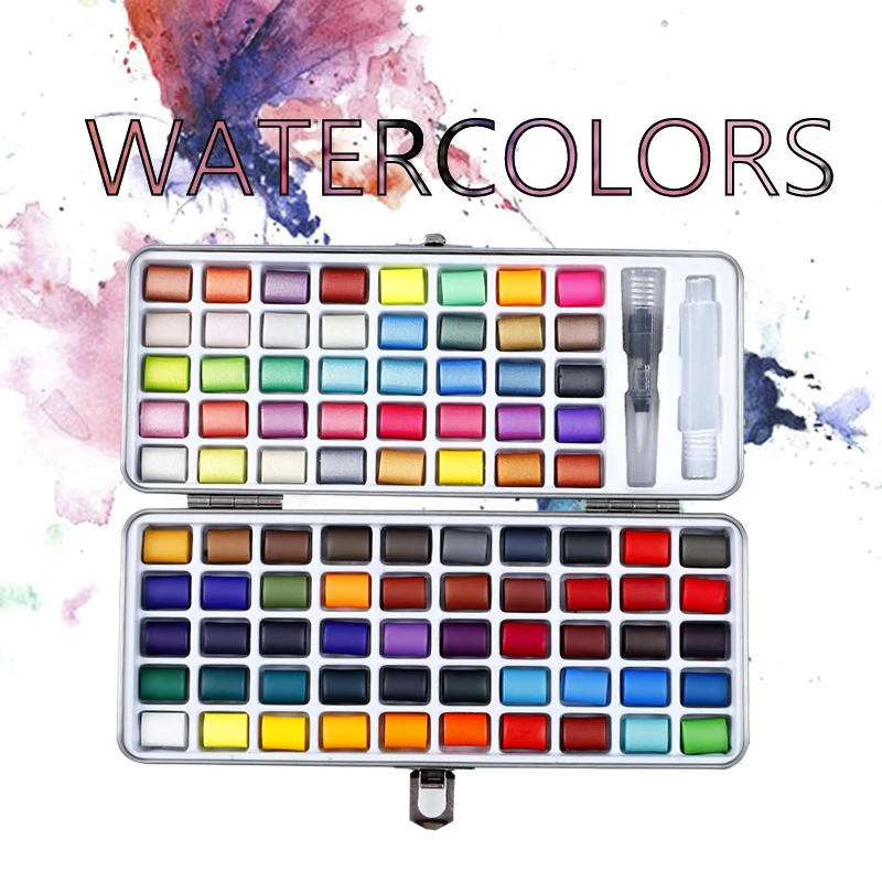 Professional 50/72/90 Color Solid Watercolor Set Basic Neon Glitter