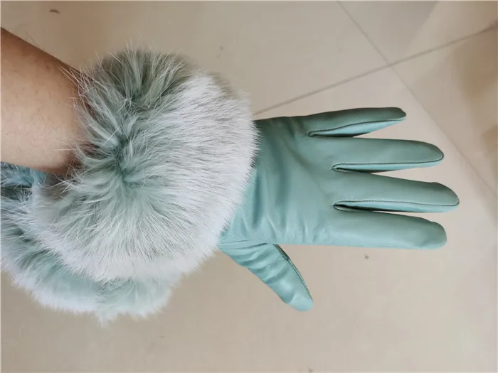 Высококачественные перчатки из натуральной кожи, женские теплые утолщенные перчатки с большим кроличьим мехом Рекс из овчины, женские зимние перчатки с сенсорным экраном