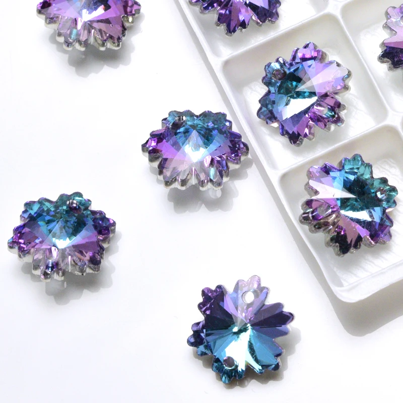 

The new 12x14mm snowflake bright purple rhinestone glass crystal is sewn in the dress with holes DIY clothing accessories