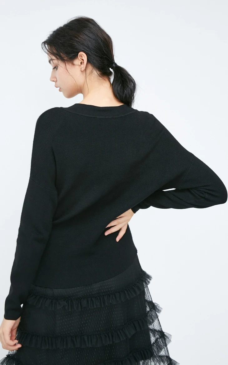 Vero Moda зимний чистый цвет неровный подол с заниженным плечом круглый свитер с вырезом | 318324528