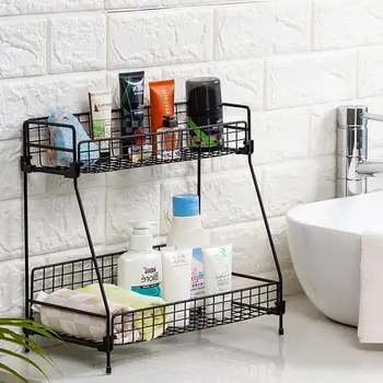 

Iron Storage Shelf Double Layer Books Cosmetic Shelves Display Minimalist School Bathroom Shelf Creative Storage Rack Keep Neat