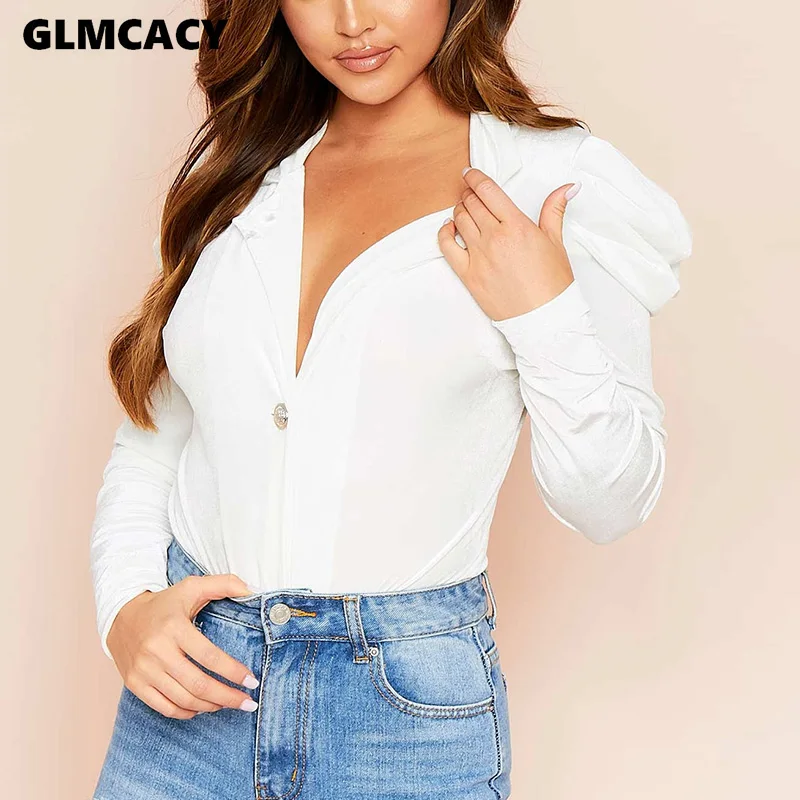 Женские Боди с пышными рукавами и v-образным вырезом, Женские ...
