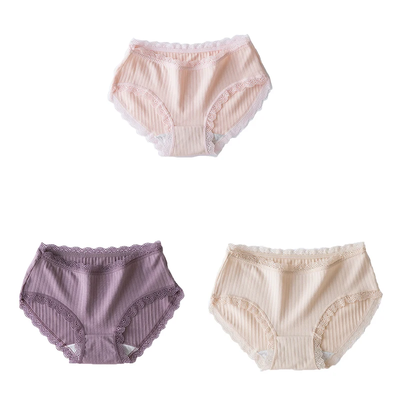 NK76-PK-PU-KH 3pcs/lot Sexy Lace Edge Panties Women's Cotton Underwear Cute Girls Briefs Lingerie Breathable High Quality panty Soft Intimates - Цвет: NK76-PK-PU-KH