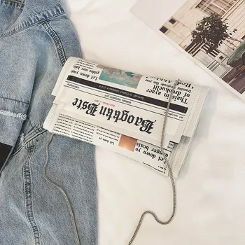 

2019 Women Messenger Bag Fashion Chain Shoulder Bag Personality Small Square Newspaper News Styling Bags Wholesale Bolso Mujer