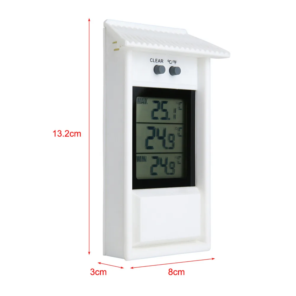 Waterproof Garden Thermometer Max Min Outdoor Indoor Refrigerator Greenhouse Temperature Meter Hook Hole-20~50C C/F Switch