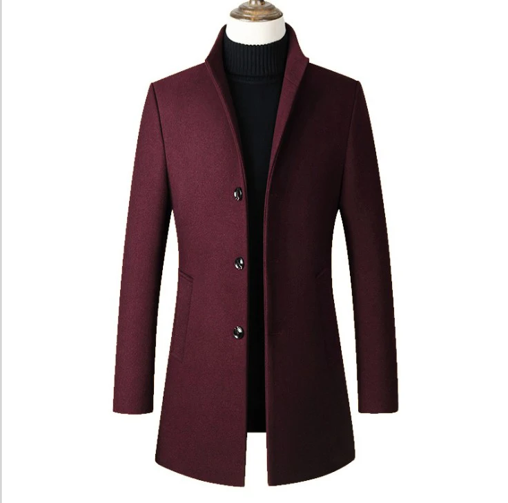 Wine Red Laamei бренд Для мужчин пальто осень-зима Новые однотонные Цвет высокое качество Для мужчин пальто Повседневное пальто из смешанной хлопковой ткани мужской - Цвет: Wine Red