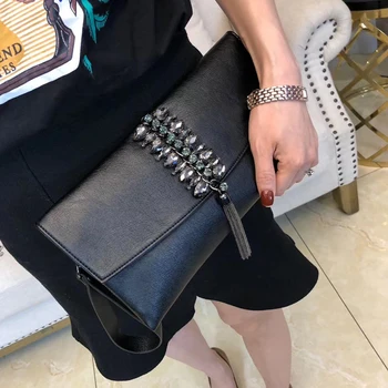 

2019 New Women's Bag Crystal Clutch Korean Fashion Tassel Envelope Clutch Bag Casual Shoulder Bag over-the-Shoulder Bag