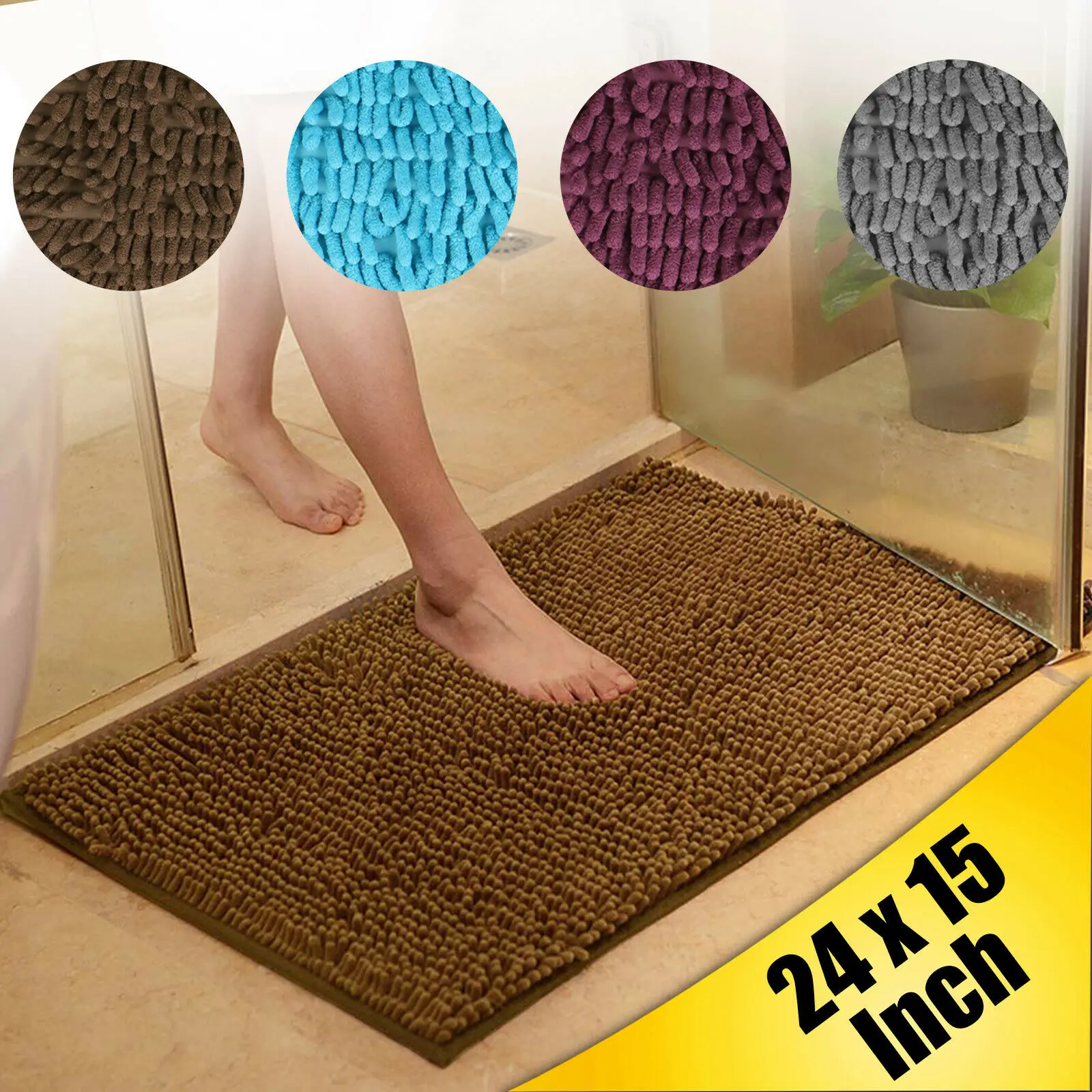 Soft Microfiber Shaggy Non Slip Absorbent Bath Mat Bathroom Shower Rugs Carpet