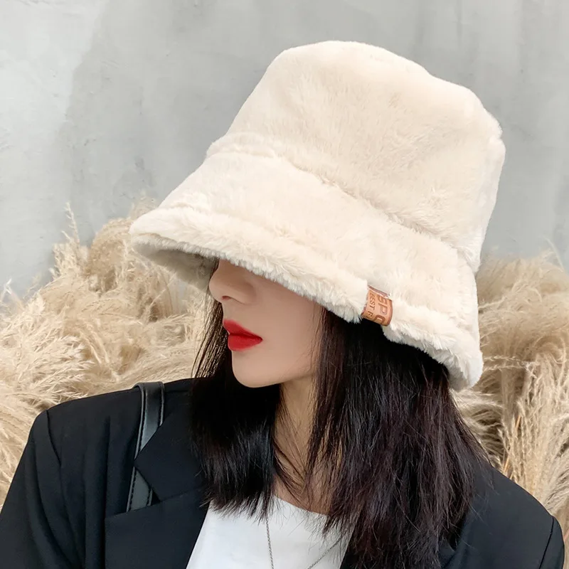 

Winter Sweet Lovely Imitation Wool Barreled Women's Hat Leopard Plush Fisherman's Hat Warm Thickened Basin Cap