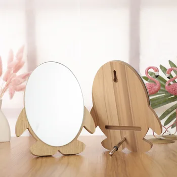 

HD Simple Penguin Type Round Desktop Makeup Mirror Wooden Desktop Cosmetic Mirror Vanity Mirror Make Up Tool Home Decoration