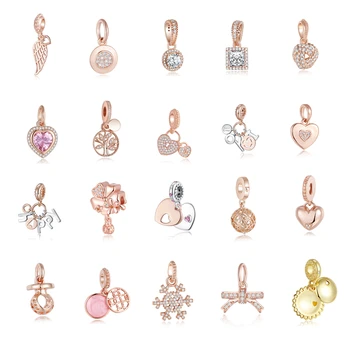 

Rose Gold Dangle Charms Love Locks Family Hearts Tree Beads For Jewelry Making Fits Original Silver Bracelets For Woman DIY