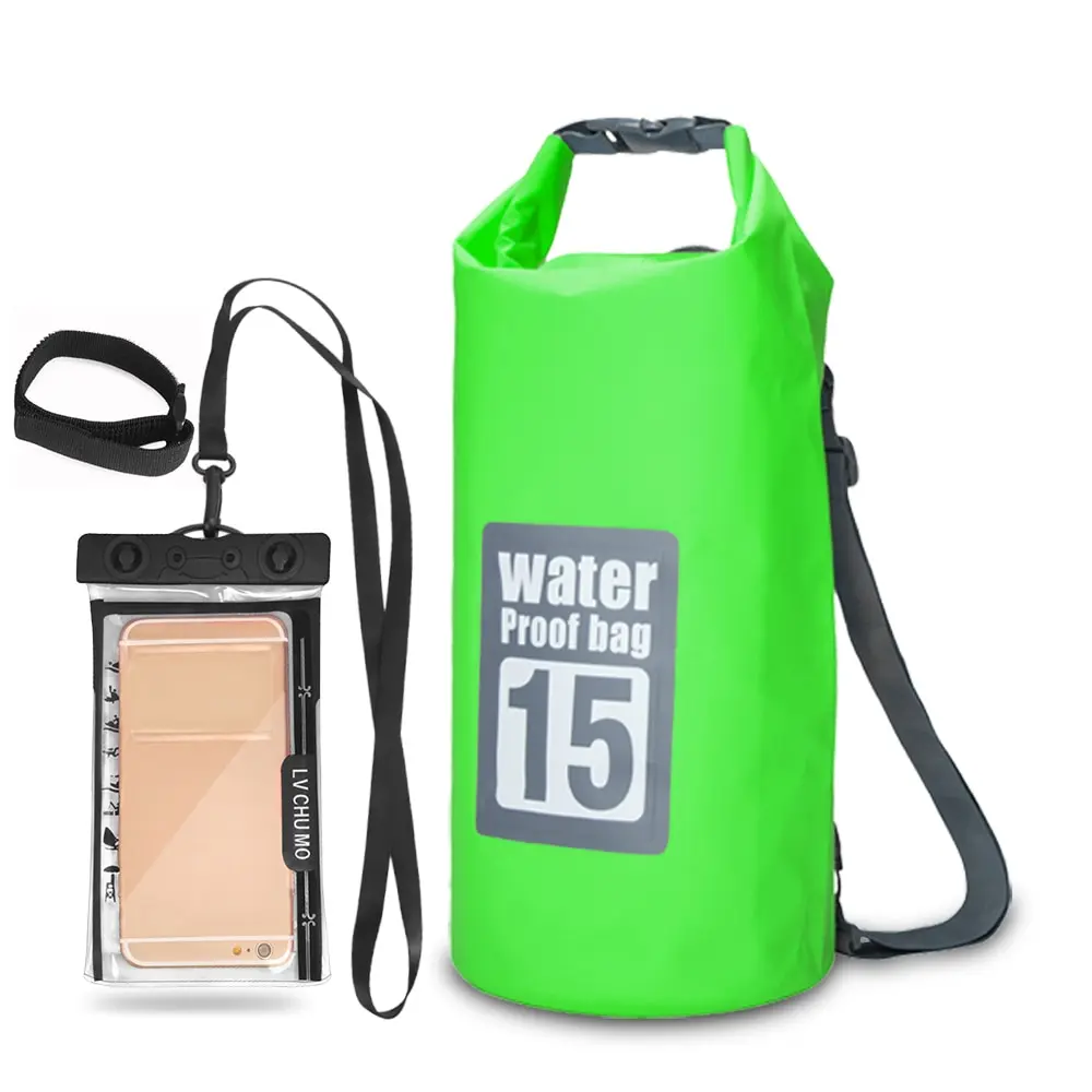 5L/10L/15L/20L Открытый Водонепроницаемый Сухой Рюкзак рулон-топ плавающая сумка с 6,3 ''водонепроницаемый чехол для телефона для каякинга рафтинг - Цвет: 15L