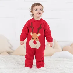 Barboteuse de noël en forme de cerf rouge pour bébés, combinaison épaisse à manches longues pour nouveau nés, vêtements d'hiver pour bébés filles/garçons 