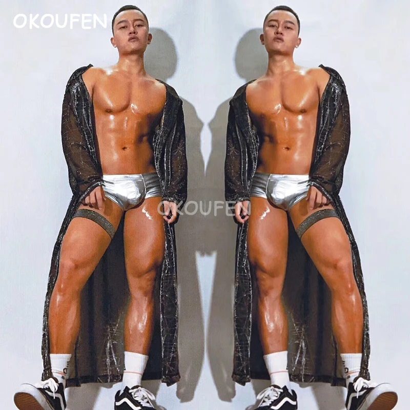 Сексуальная прозрачная Серебристая черная Длинная накидка костюм для