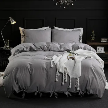 

Brief Solid Duvet Cover Pillow Case No Bed Sheets 2/3pcs Comfortable Bedding Set With Webbing Morden Bedding Linens For Home