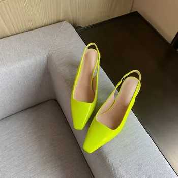 

MLJUESE 2020 women sandals Soft cow leather Rome style summer square toe elastic band high heels sandals party dress