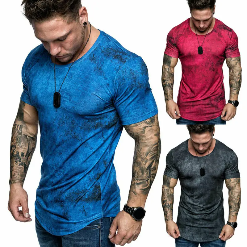 Men's Casual Fake Dirty T shirts Gym 