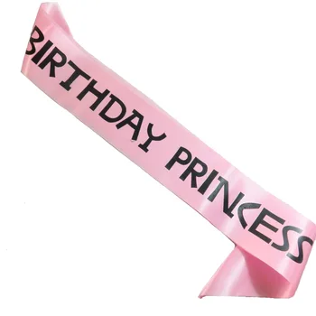

12pcs Birthday Princess sash white or black printing new design 5 colors of satin ribbon girls princess birthday party favors