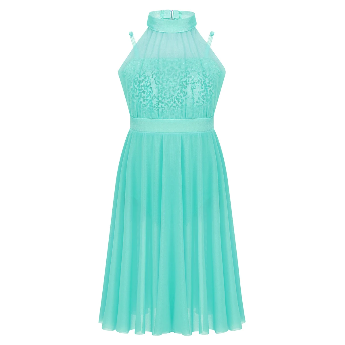 Mint Green Детские подростковые гимнастические трико с блестками для девочек, фатиновые балетные танцевальные костюмы, платье для фигурного катания, Бальные лирические танцевальные костюмы - Цвет: Mint Green