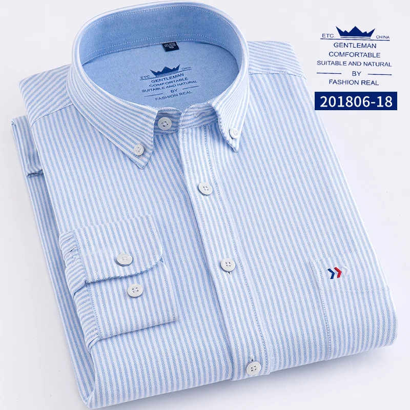 Мужская рубашка размера плюс 5XL 6XL 7XL 8XL, хлопок, Оксфорд, чистый цвет, в полоску, саржа, деловая, повседневная, с длинным рукавом, синяя, белая, серая - Цвет: 201806-18
