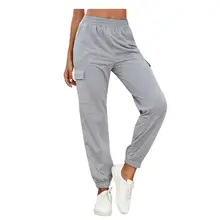 Женские спортивные повседневные штаны для бега с карманом, Женские однотонные штаны с эластичной резинкой на талии, свободные штаны для бега в тренажерном зале