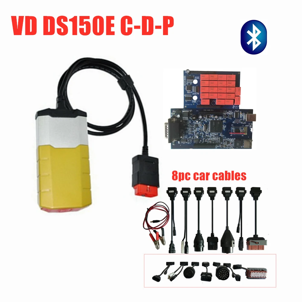 Новинка,, vd ds150e c-d-p,3/,0 keygen с bluetooth Obd OBD2, сканирование для delphis, автомобильный Грузовик, диагностический+ 8 автомобильных кабелей - Цвет: with bluetooth