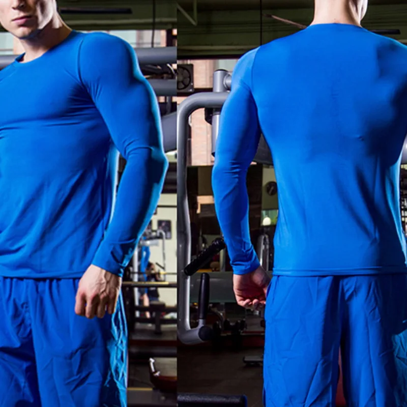 

2020 Spring Men's Pure Color Sports Tight Elastic Sweating Quick Drying Long Sleeved Shirt Compression Fitness Shirt