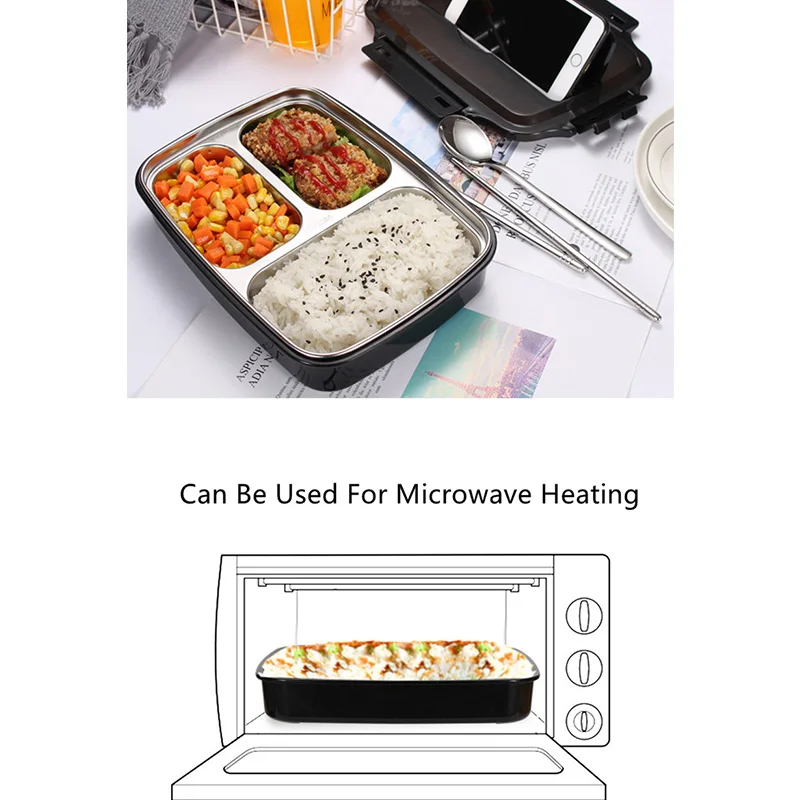 Stainless Steel 304 Lunch Box with Spoon Leak-Proof Lunch Bento Boxes Dinnerware Set Microwave Adult Children Food Container
