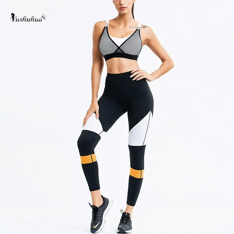

Sexy Yoga Set Fitness Sports Suit 2 pieces Beauty back Bra+High Waist pants Running Workout Clothes Gym Set Yoga wear