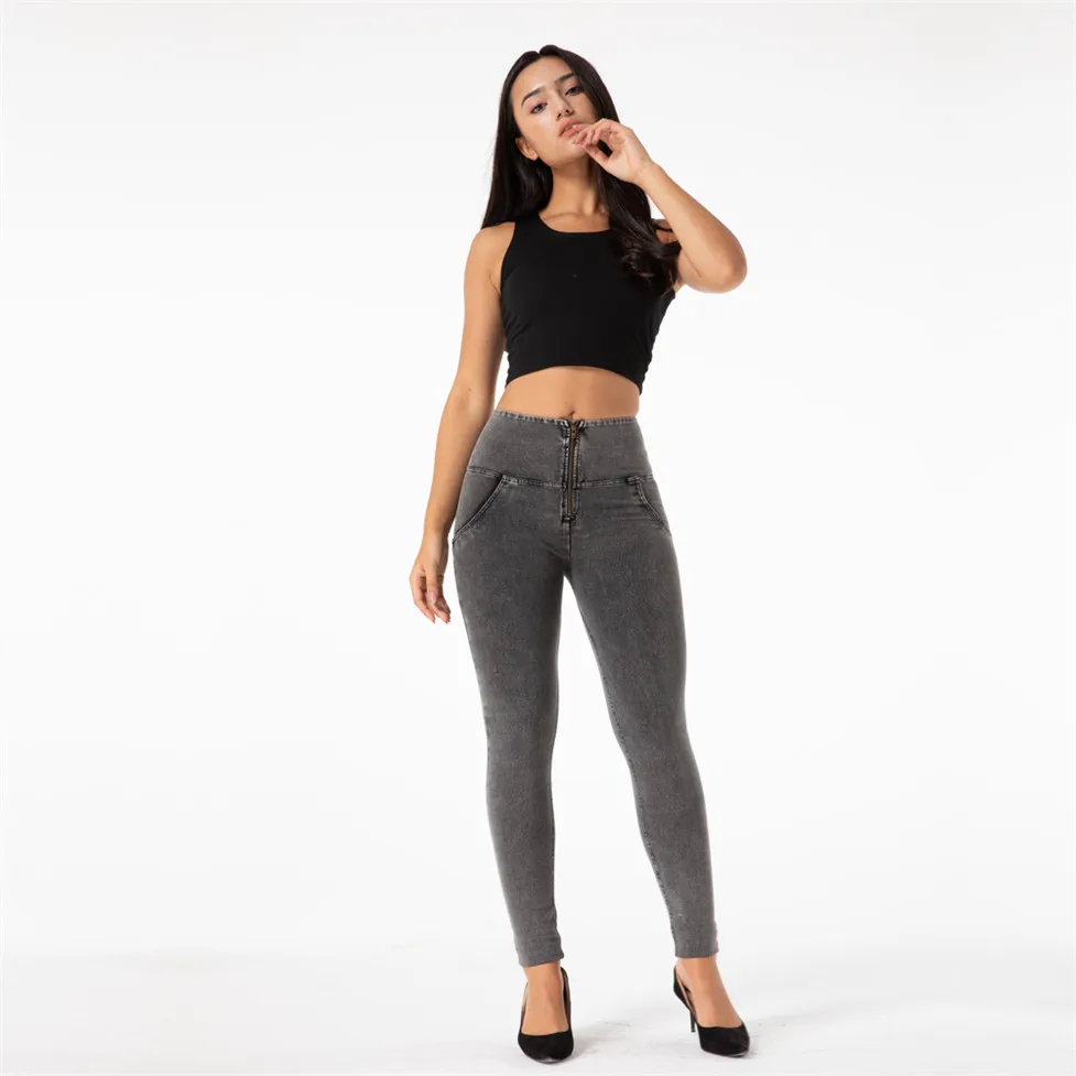 Melody Womens Grey Stretch Jeans Cotton 