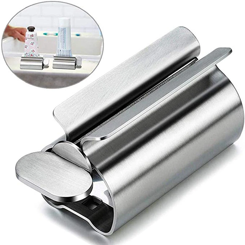 Tubo exprimidor de pasta de dientes Set de accesorios de baño, dispensador de pasta dental, soporte para cepillo de dientes cosmético, estante dispensador