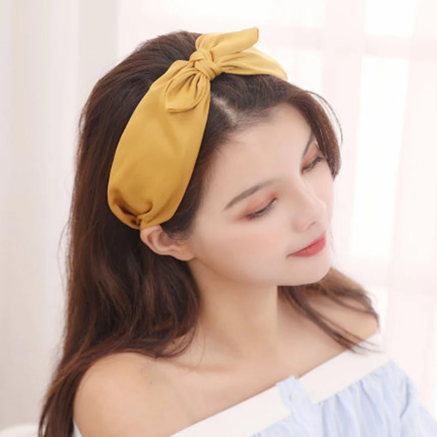 Haimeikang Rabbit Ear Cross Headband For Lady Double Hair Bow Hairband Girl Top Knot Turban Fabric Wide Hair Hoop