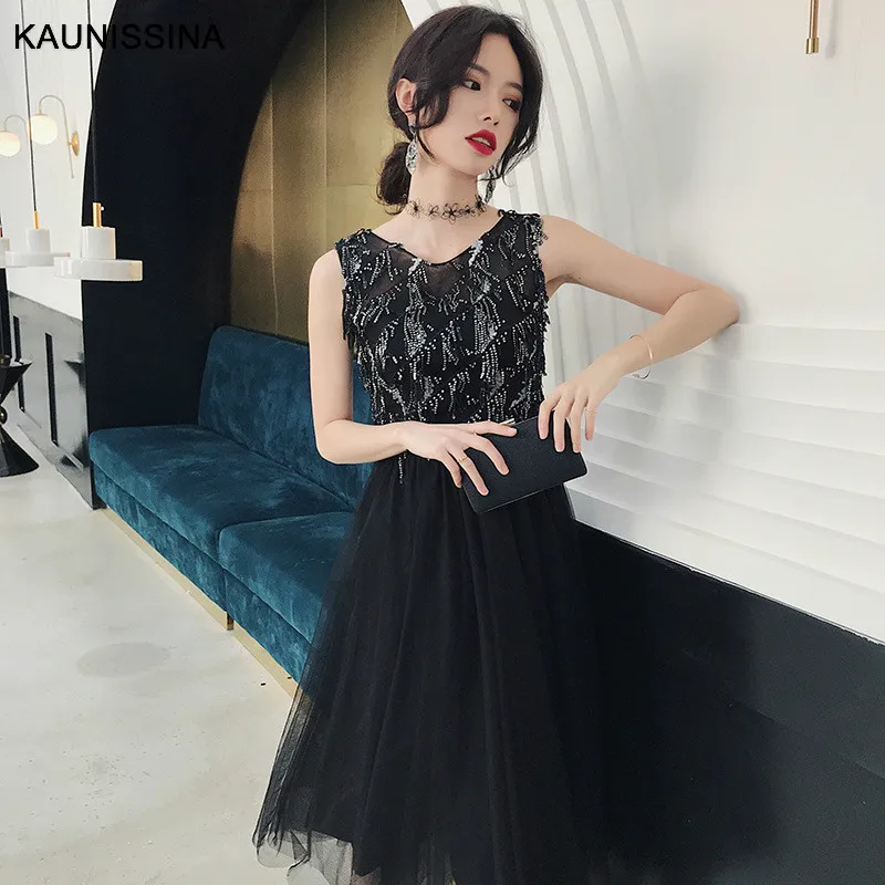 KAUNISSINA, коктейльные платья с блестками, без рукавов, с блестками, с кисточками, с круглым вырезом, вечерние платья, сексуальные платья из тюля размера плюс, длина до колена, вечерние платья