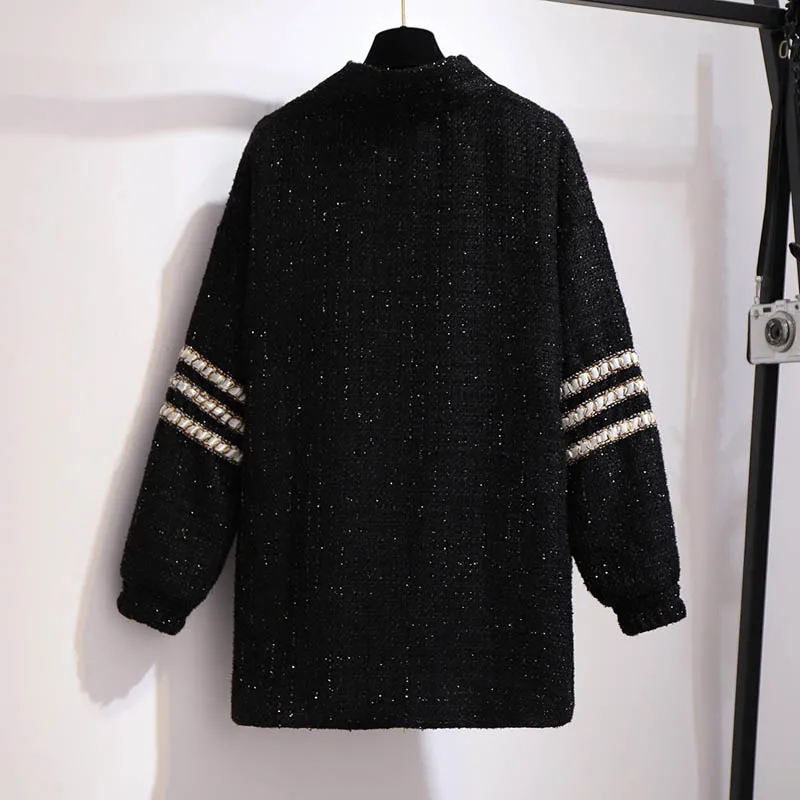 Осенне-зимнее женское пальто размера плюс, обхват груди 155 см, 6XL, 7XL, 8XL, 9XL, 10XL, шерстяное Женское пальто черного цвета