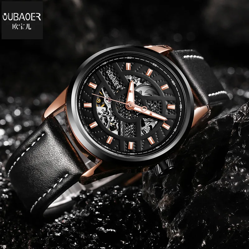 

Hot Sales Analog Watch Fashion Hollow out Men Fully Automatic Analog Watch Leather Belt Watrproof Watch