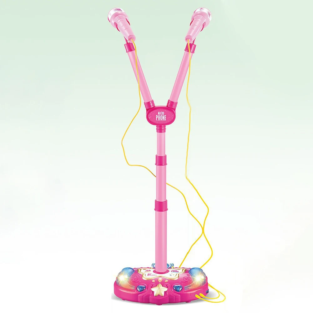 Learning Adjustable Stand Early Education Wired Girls Sound Kids Home With Light Karaoke Toy Double Microphone Funny Gift