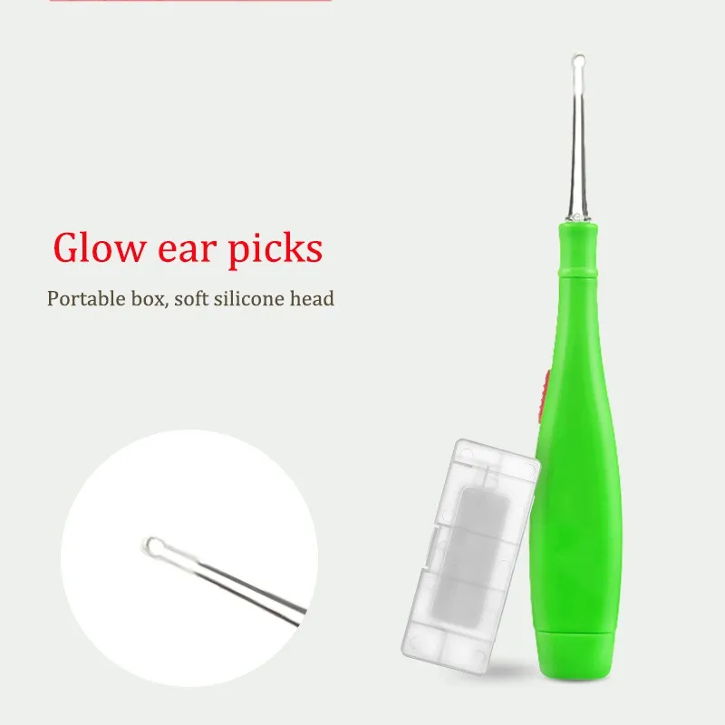 АБС-пластик для малышей, уход за ушами, случайный цвет, милый мультяшный светильник в форме животных, Ушная ложка, съемные светящиеся ушные ложки - Цвет: Green E