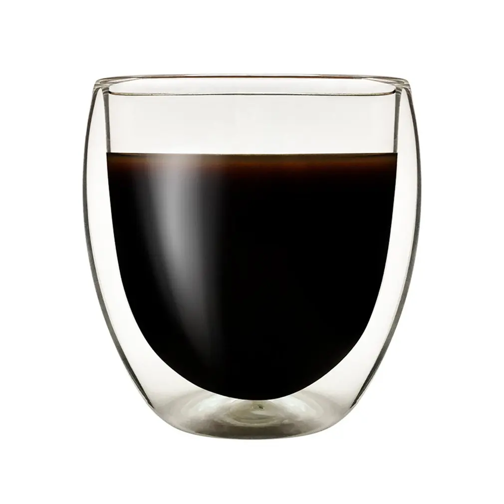 250ML Heat Resistant Double Wall Glass Cup Tea Drink Cup Handmade Insulated Clear Glass Transparent Egg Shape Water Glass - Цвет: Прозрачный